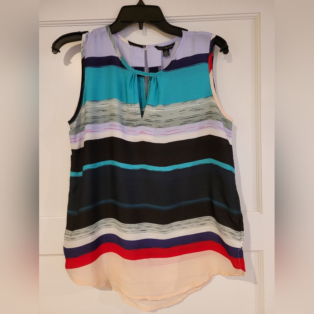 Blue and Black Tie Front Tank Top